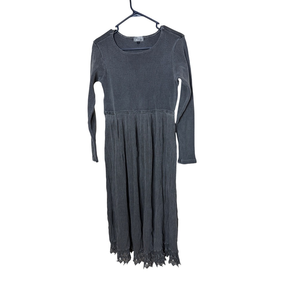 Mazi Womens Charcoal Gray Long Sleeve Ribbed Knit Midi Dress Size M